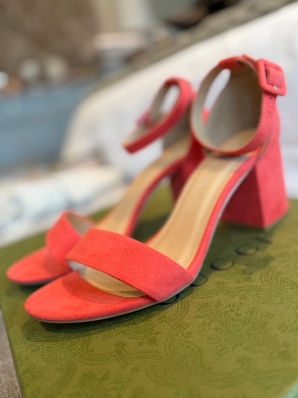 Chinese Laundry Coral Suede Block Heel Sandals with Ankle Strap